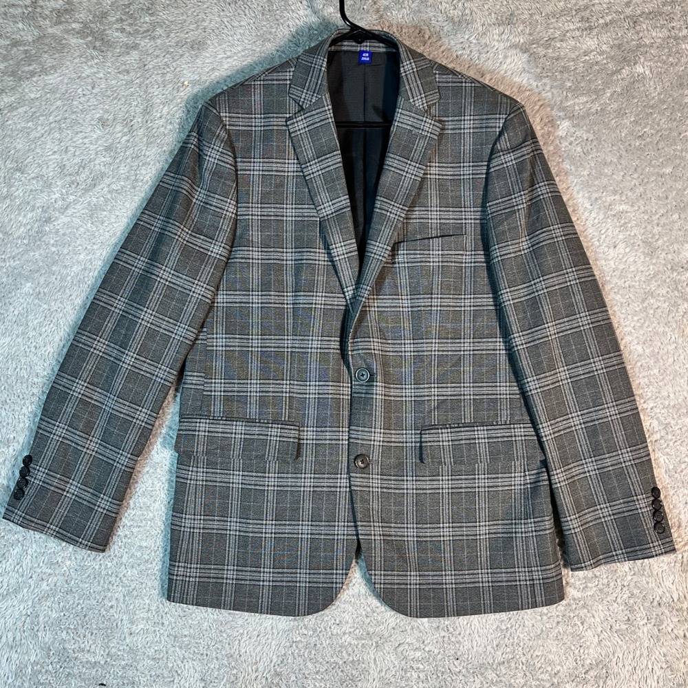 Apt. 9 Blazer Mens 40R Grey Glen Plaid Premier Flex Slim Fit Sport Coat